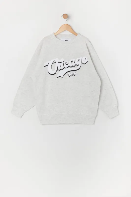 Girls Chicago Chenille Embroidered Fleece Sweatshirt sold by Urban Planet