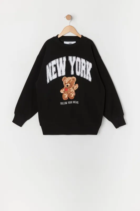 Girls New York Chenille Embroidered Fleece Sweatshirt sold by Urban Planet