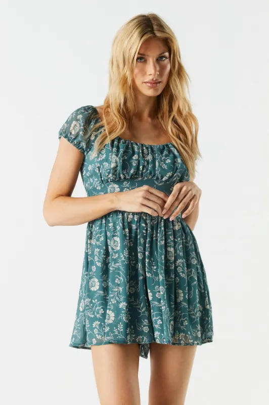 Combi-short de style laitière en chiffon fleuri bleu sold by Urban Planet