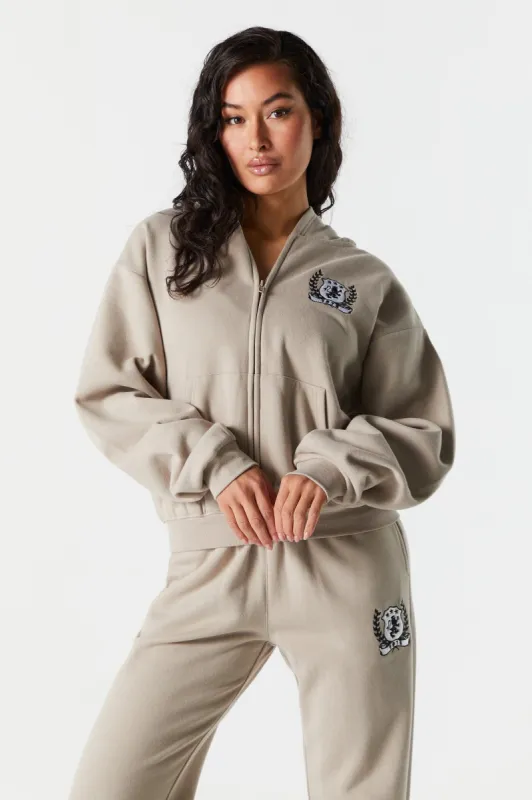 Embroidered Zip Up Varsity Hoodie sold by Urban Planet