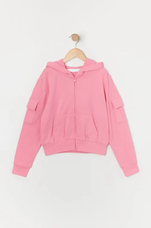 Girls Fleece Zip-Up Cargo Hoodie sold by Urban Planet