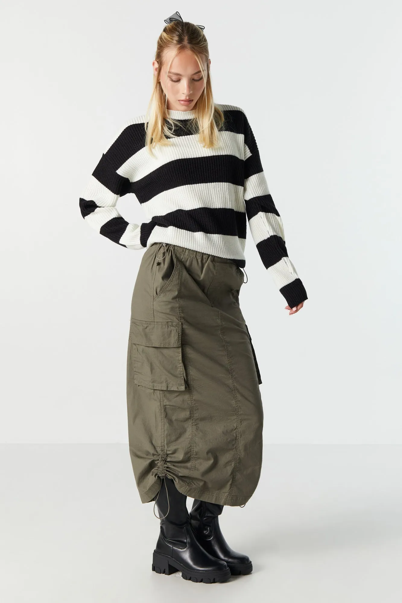 Chandail surdimensionné Rayé en tricot côtelé avec manches ballon sold by Urban Planet product image thumbnail 3