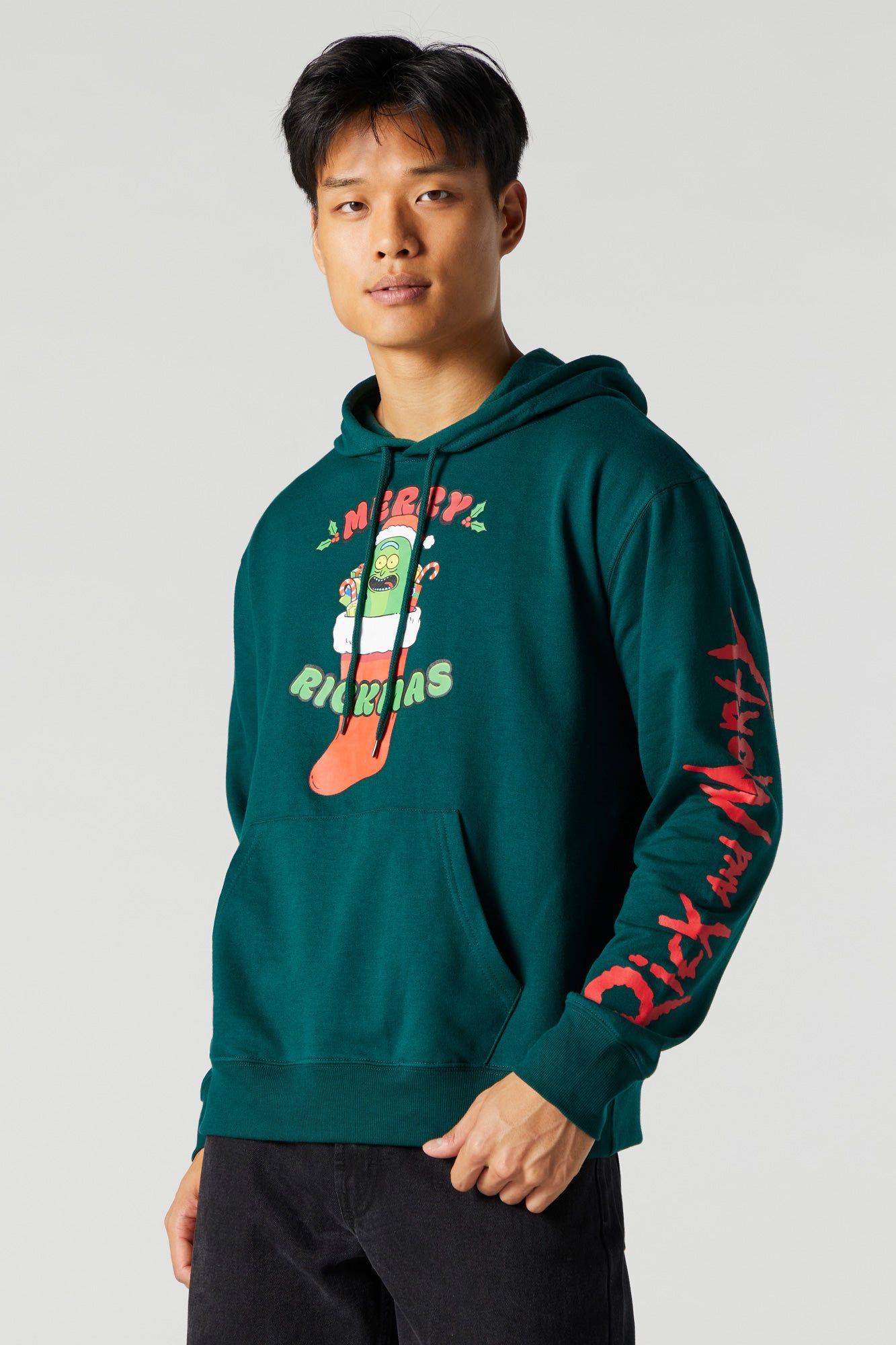 Haut à capuchon de Noël en molleton à imprimé Pickle Rick sold by Urban Planet