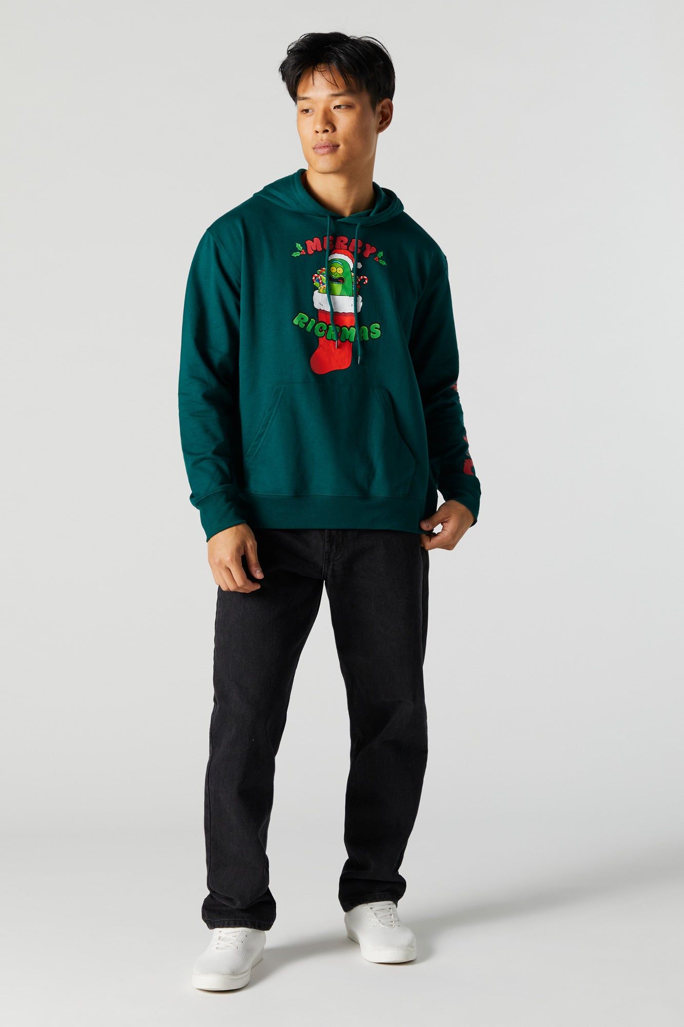 Haut à capuchon de Noël en molleton à imprimé Pickle Rick sold by Urban Planet product image thumbnail 4