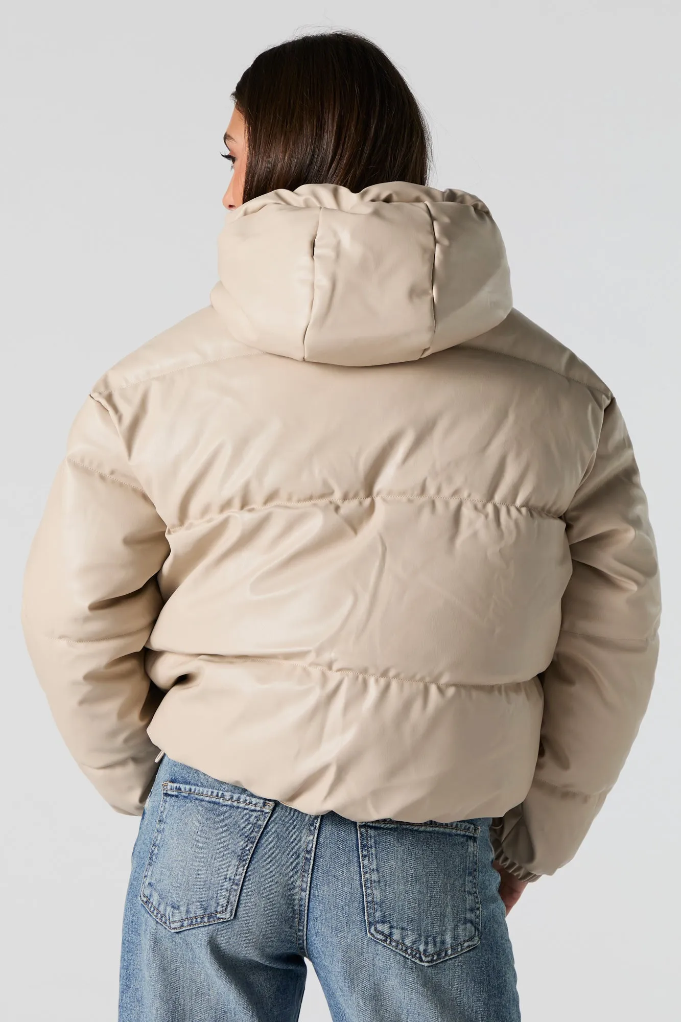 Faux Leather Hooded Puffer Jacket sold by Urban Planet product image thumbnail 2