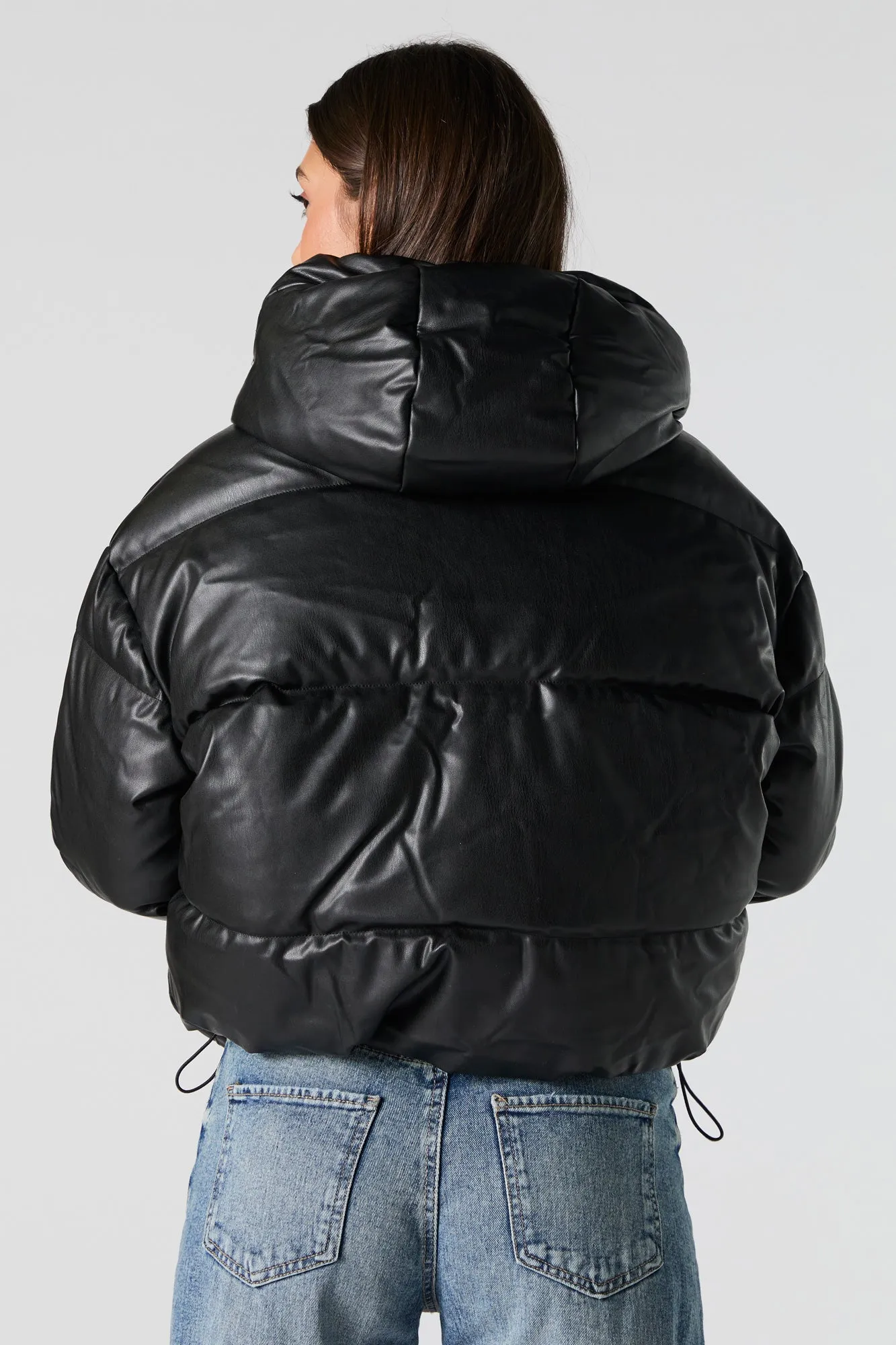Faux Leather Hooded Puffer Jacket sold by Urban Planet product image thumbnail 5