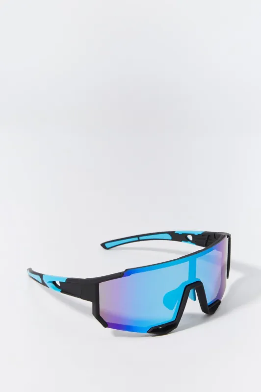 Blue Soft Touch Shield Sunglasses sold by Urban Planet