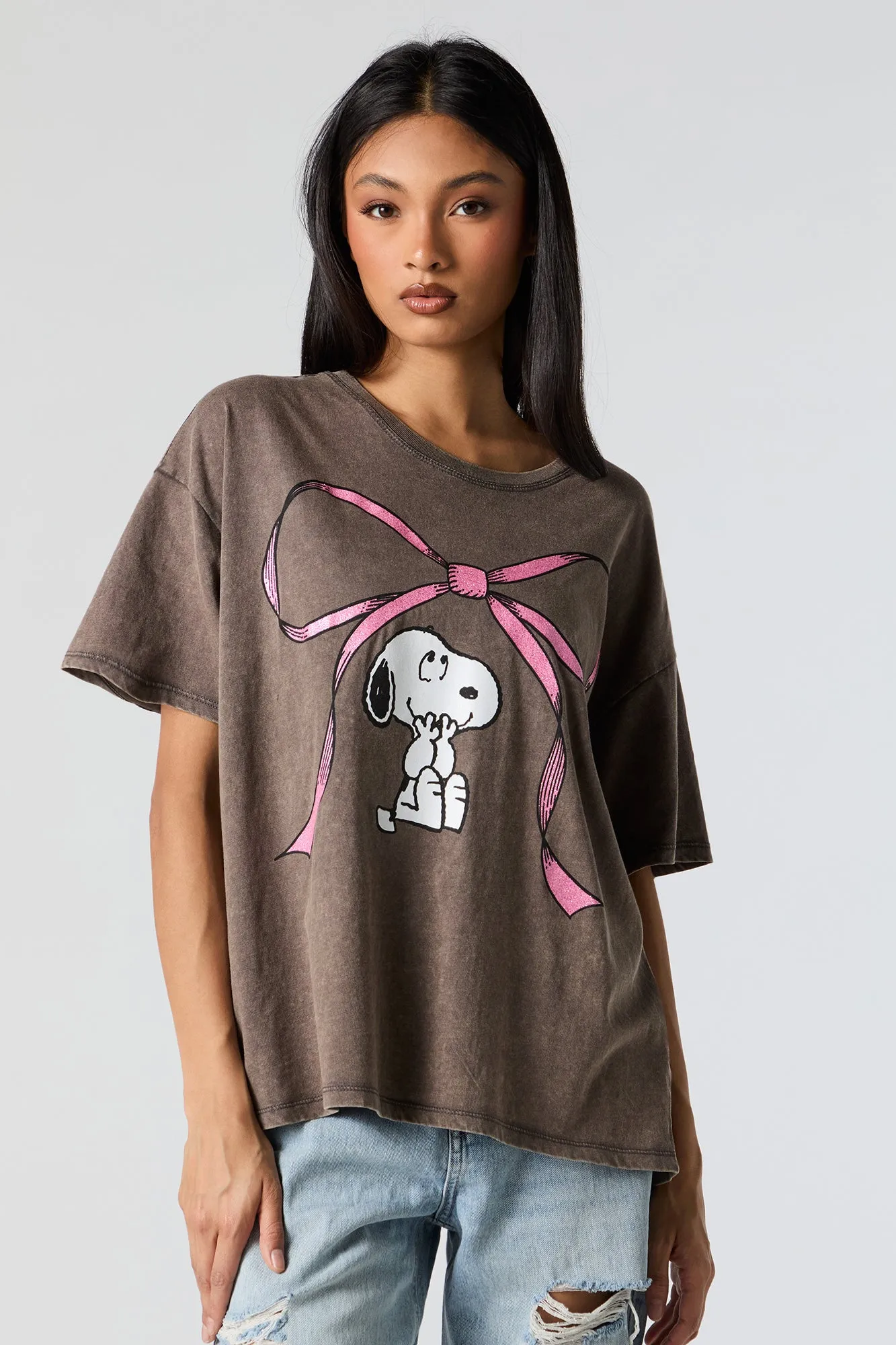 Snoopy Bow Graphic Boyfriend T-Shirt sold by Urban Planet