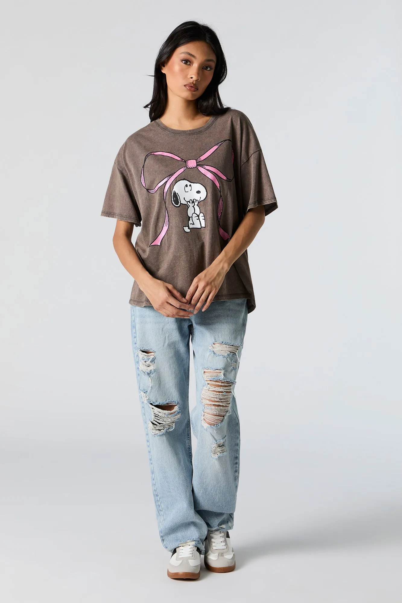 Snoopy Bow Graphic Boyfriend T-Shirt sold by Urban Planet product image thumbnail 3
