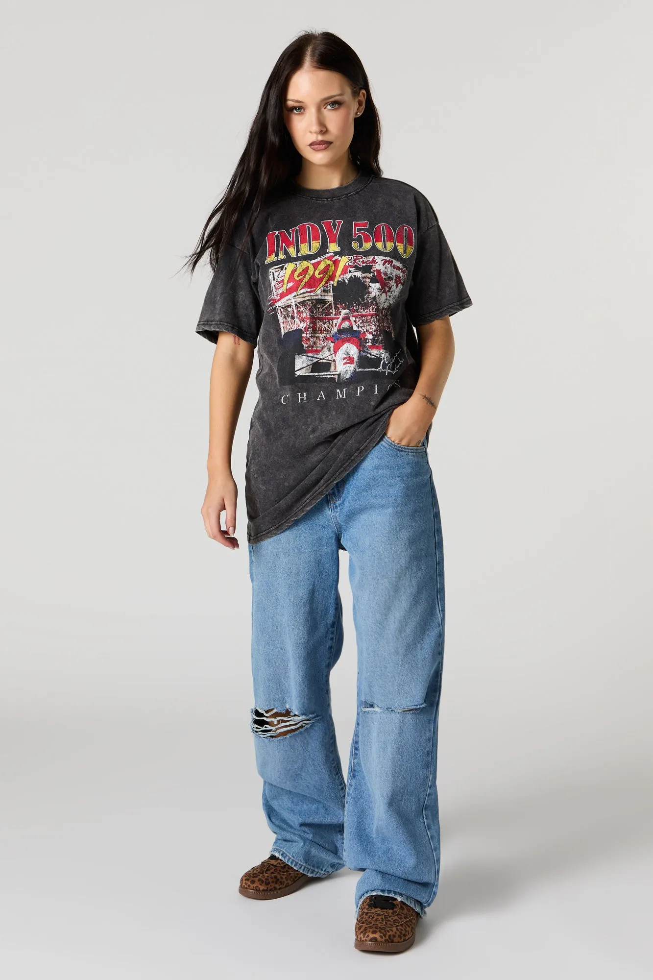 Indy 500 Graphic Washed Boyfriend T-Shirt sold by Urban Planet product image thumbnail 3