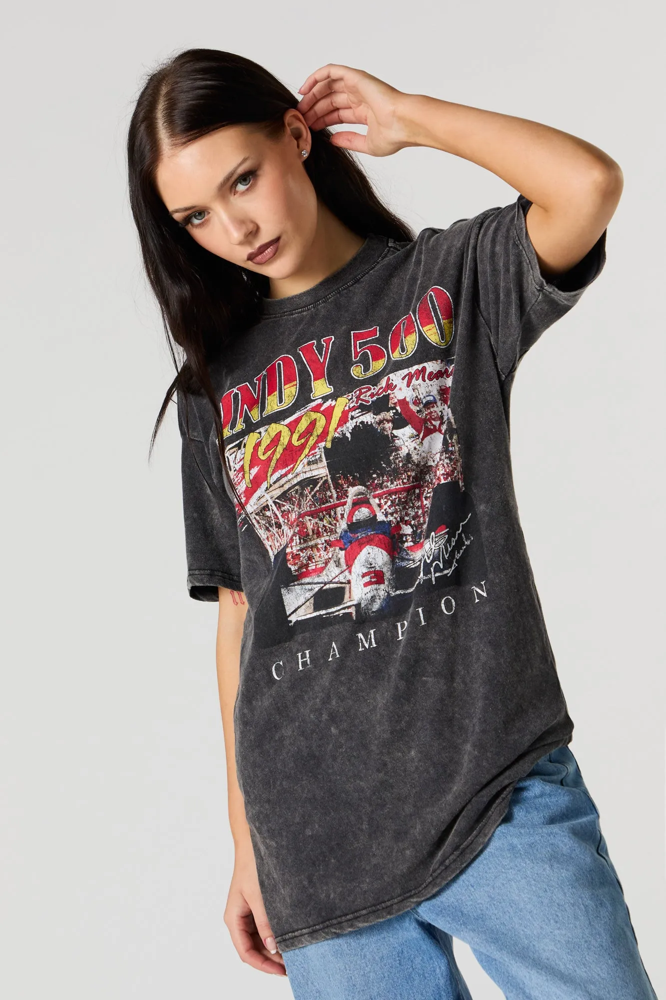 Indy 500 Graphic Washed Boyfriend T-Shirt sold by Urban Planet