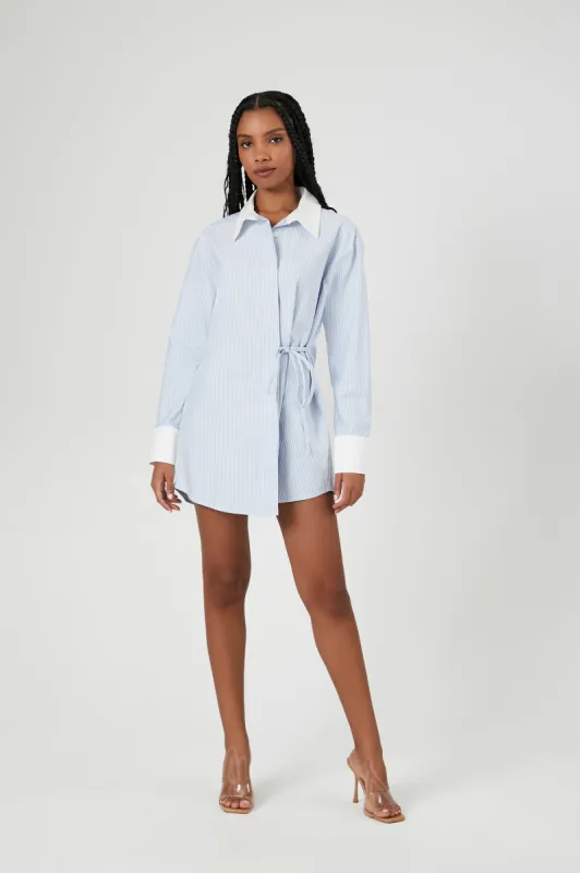 Pinstriped Self Tie Long Sleeve Shirt Dress sold by Urban Planet
