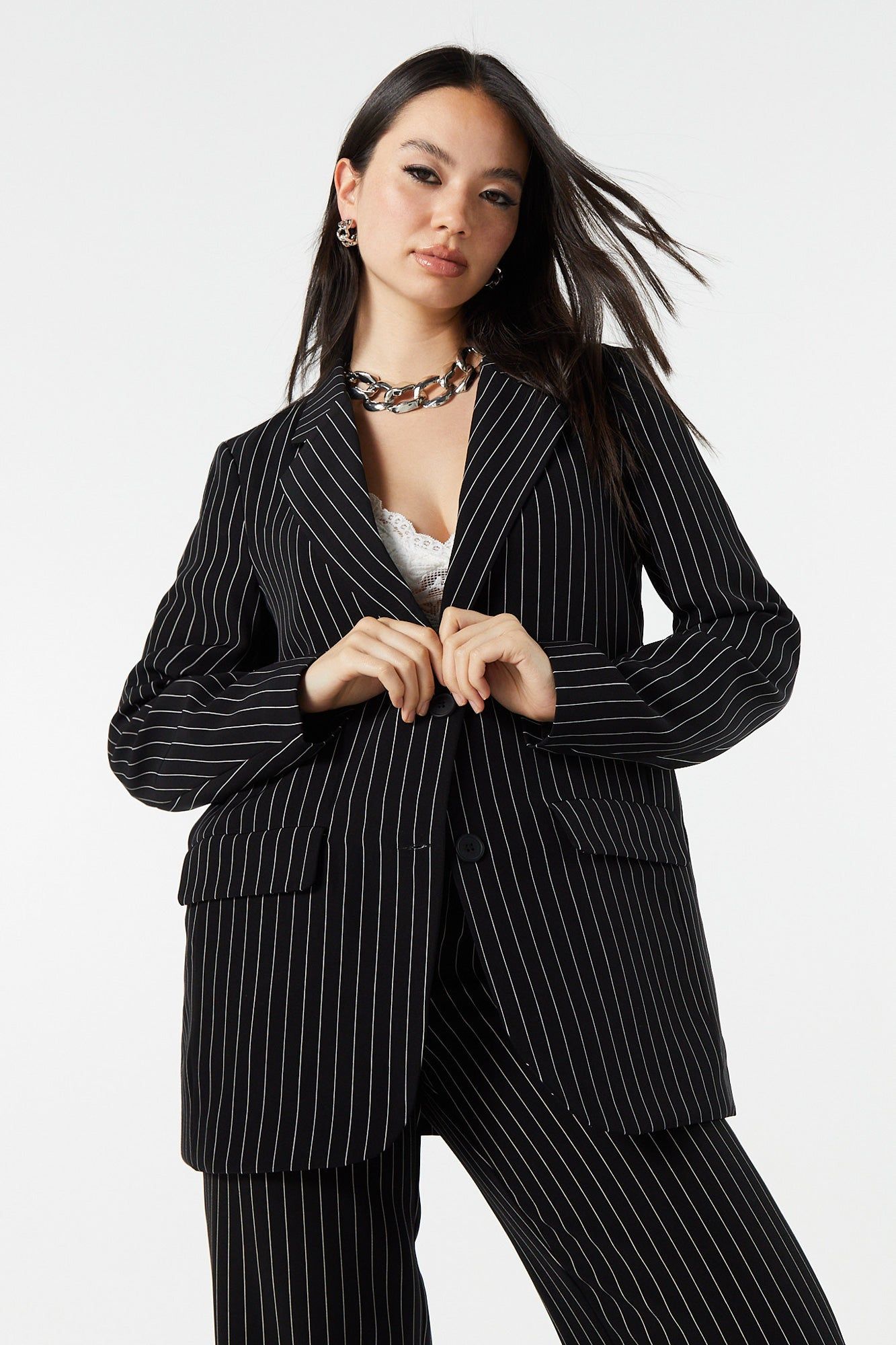 Pinstriped Single Breast Double Button Blazer sold by Urban Planet