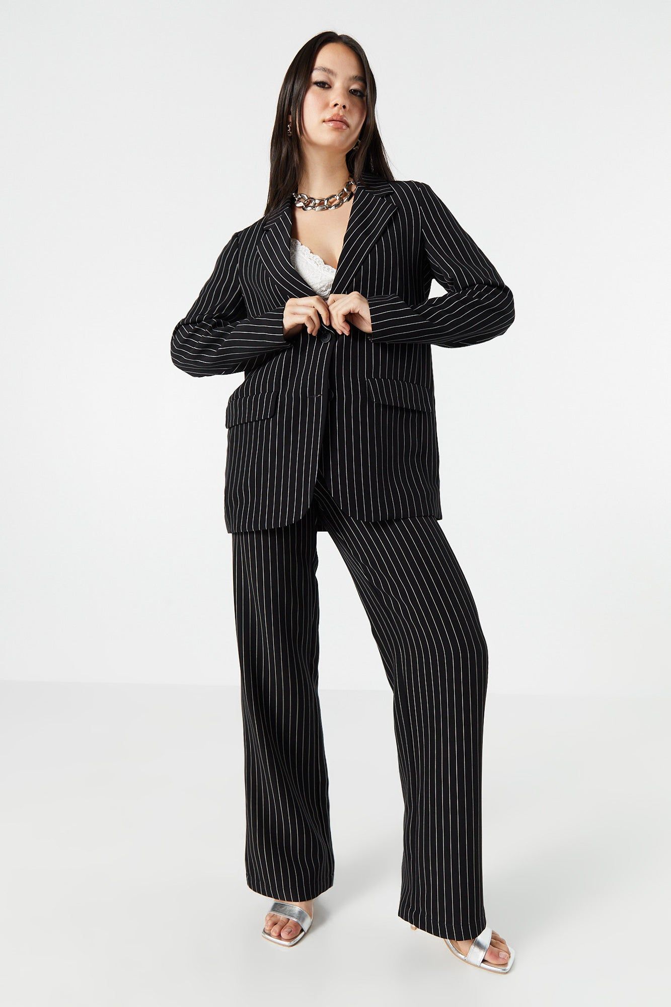 Pinstriped Single Breast Double Button Blazer sold by Urban Planet product image thumbnail 3