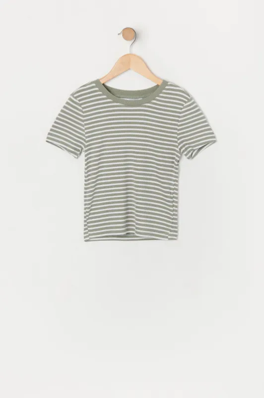 Girls Green Ribbed Baby Tee sold by Urban Planet