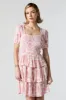 Pink Floral Smocked Tiered Mini Dress sold by Urban Planet