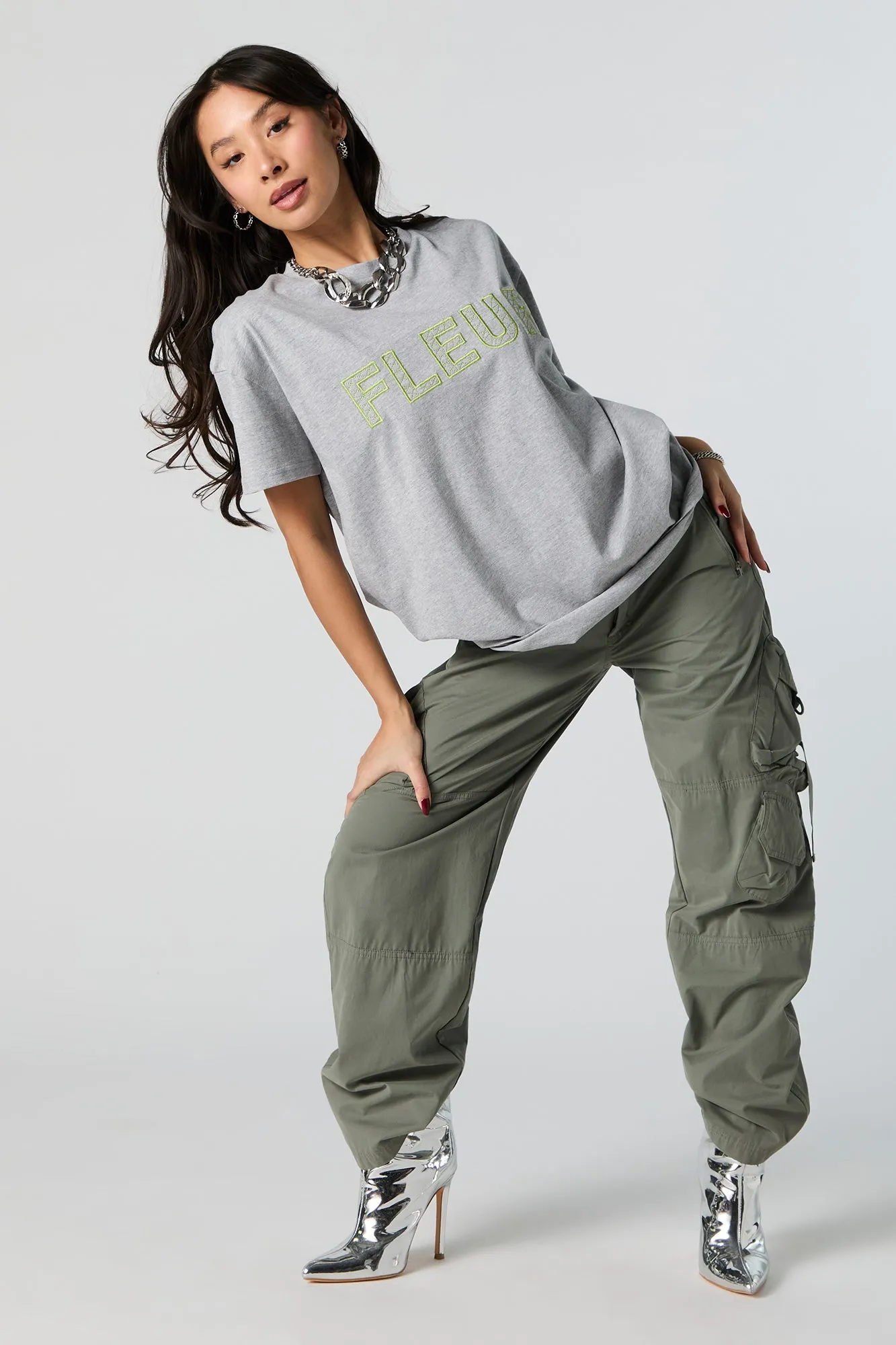 Fleur Embroidered Oversized T-Shirt sold by Urban Planet product image thumbnail 3