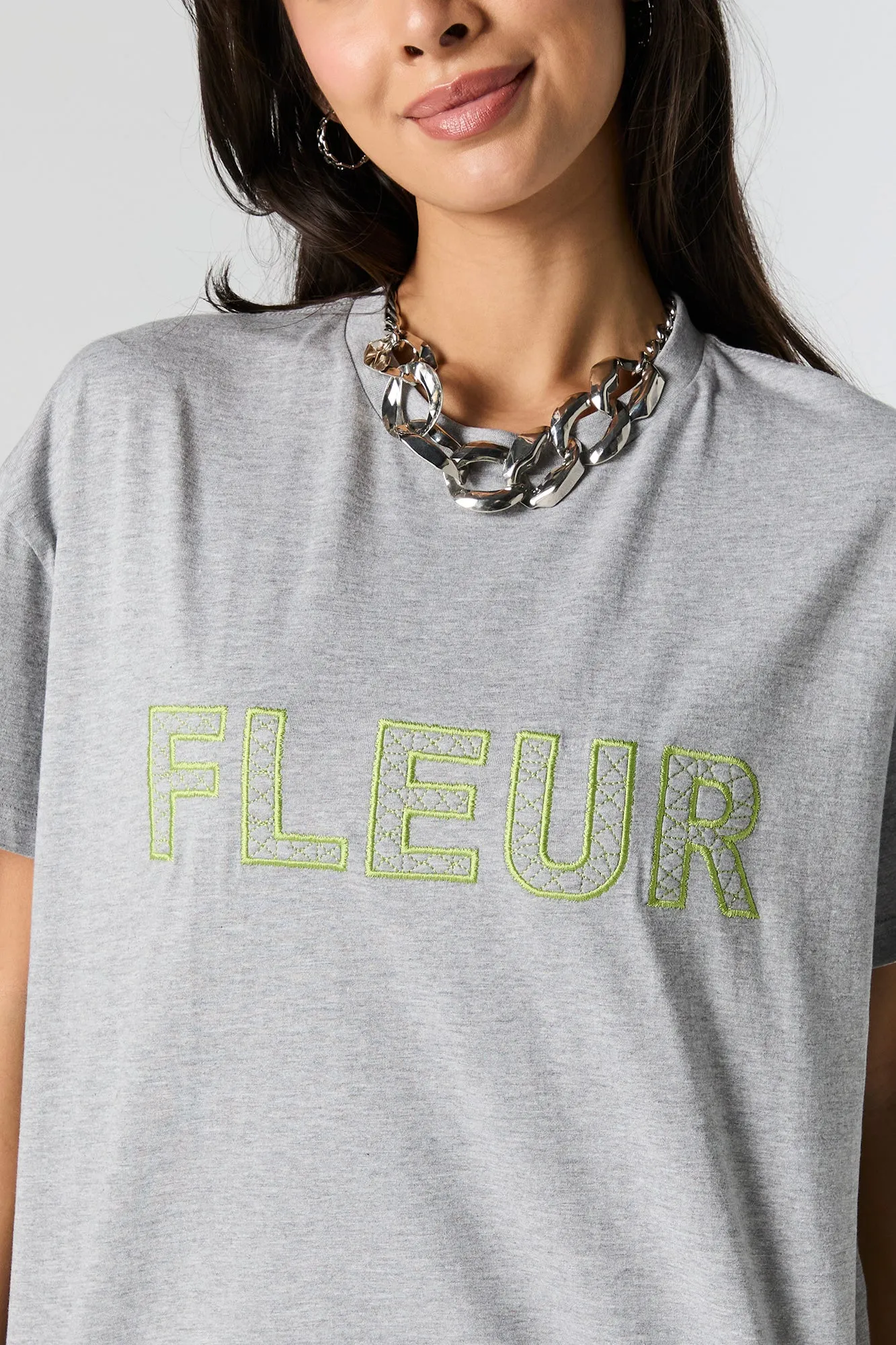 Fleur Embroidered Oversized T-Shirt sold by Urban Planet product image thumbnail 2