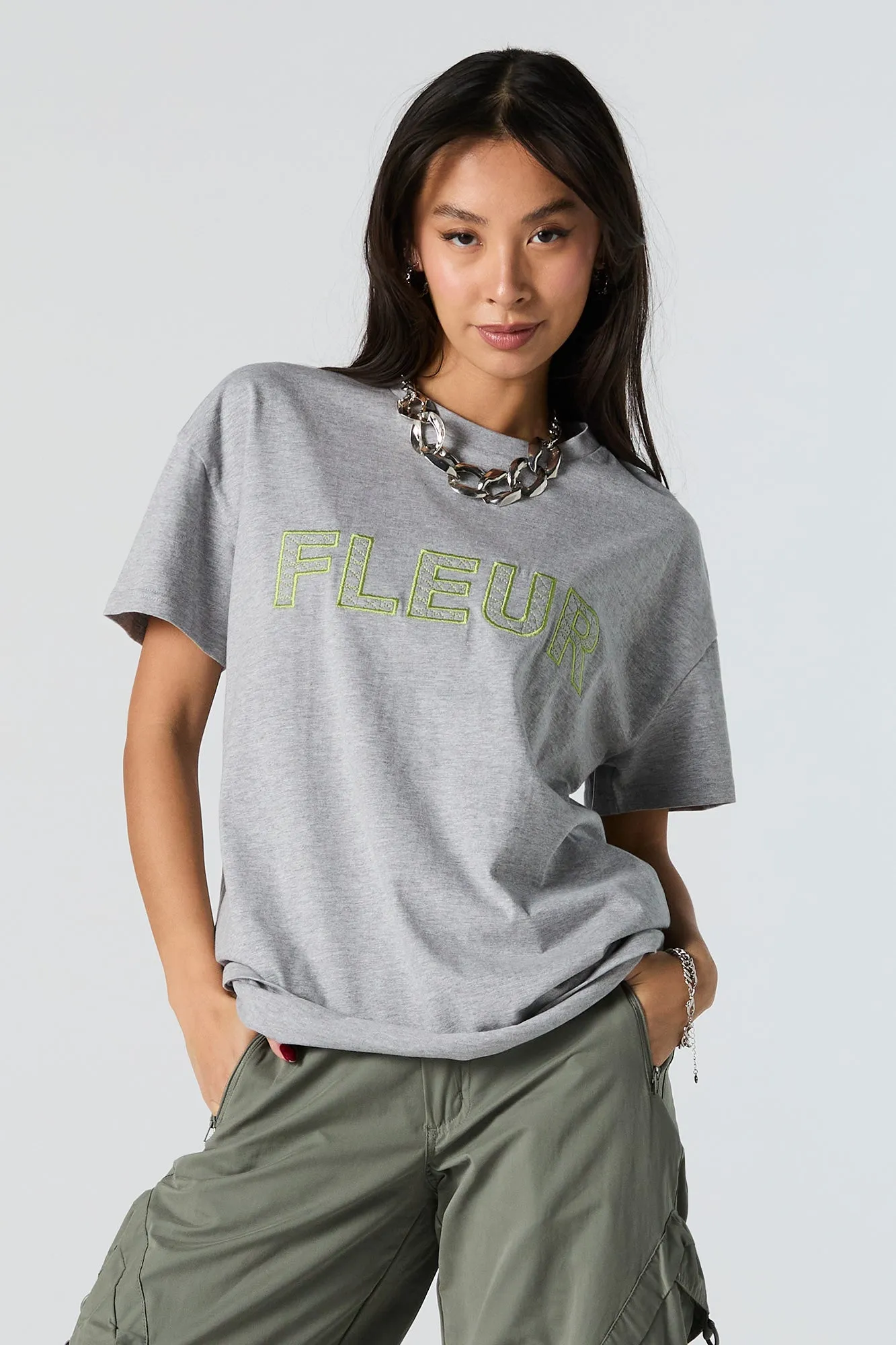 Fleur Embroidered Oversized T-Shirt sold by Urban Planet