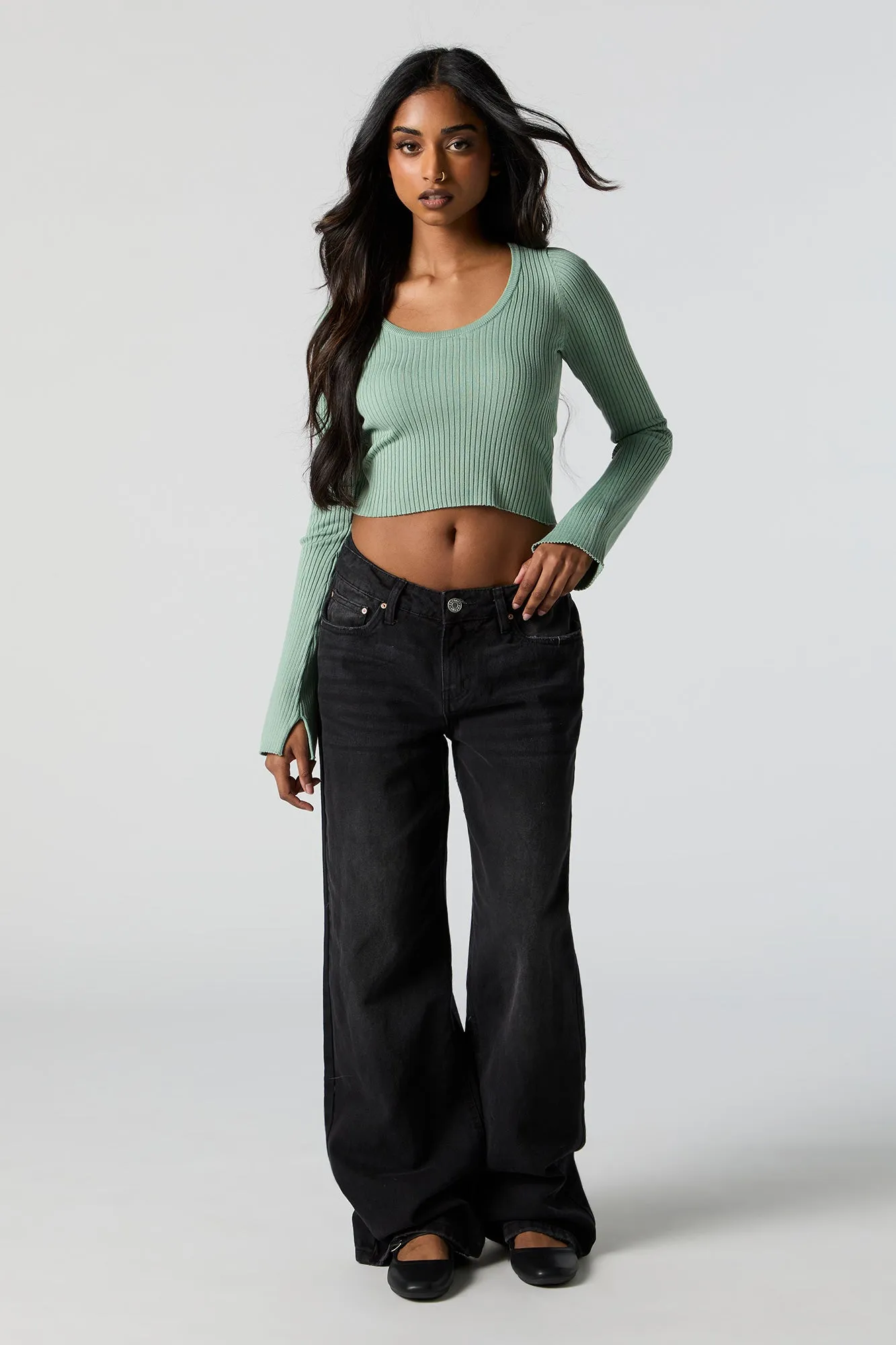 Chandail court en tricot côtelé avec encolure dégagée sold by Urban Planet product image thumbnail 3