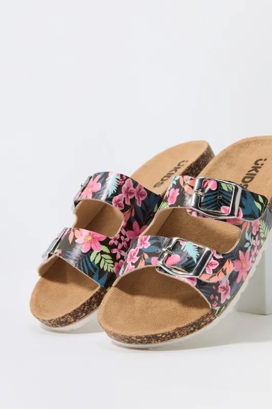 Sandales fleuries avec semelles en liège avec boucles pour fille sold by Urban Planet