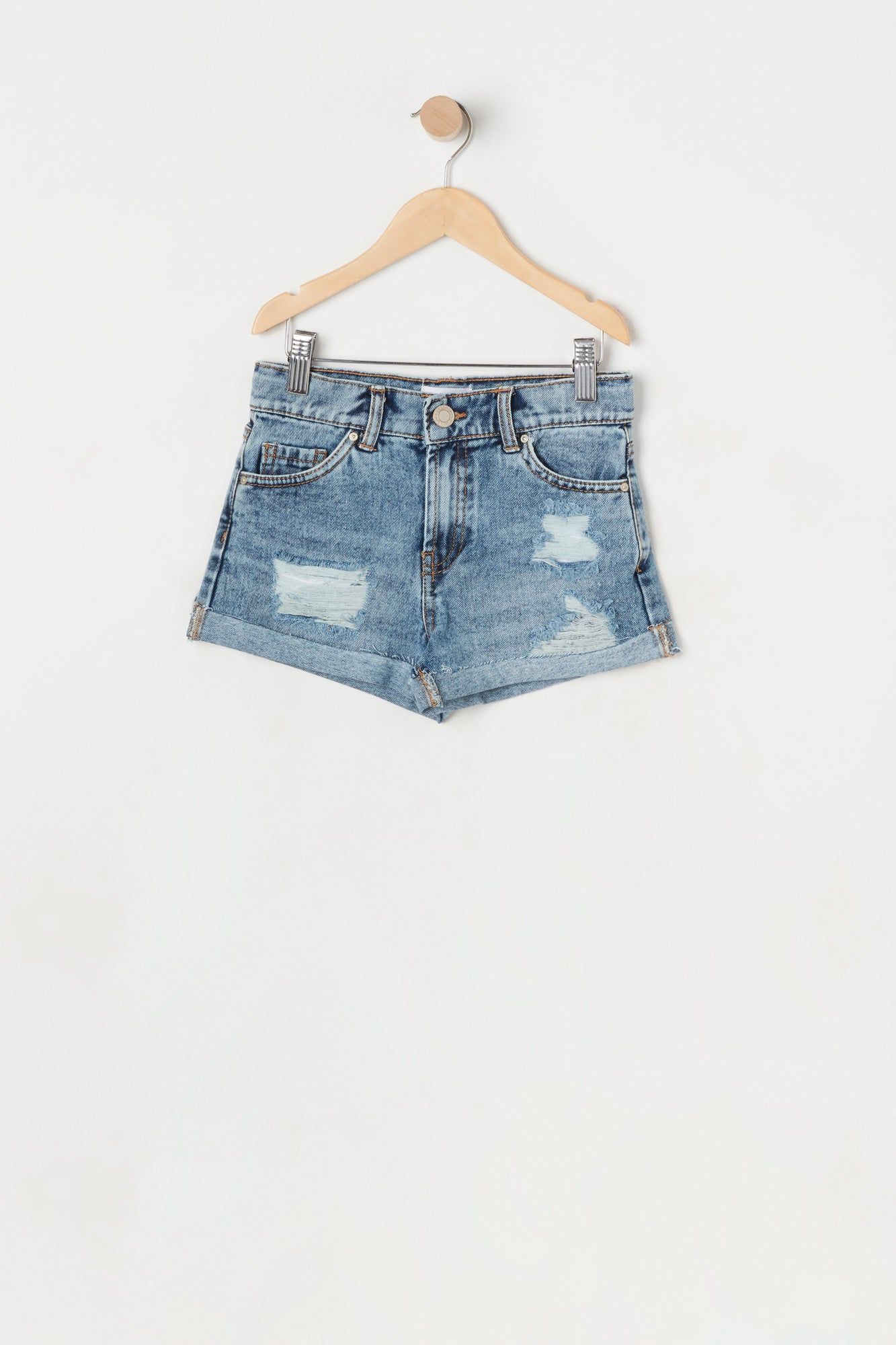 Girls Mom High-Rise Medium Wash Distressed Short sold by Urban Planet