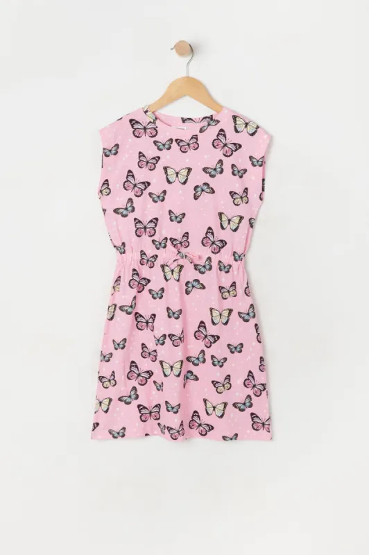 Girls Butterfly Print Drawstring Dress sold by Urban Planet
