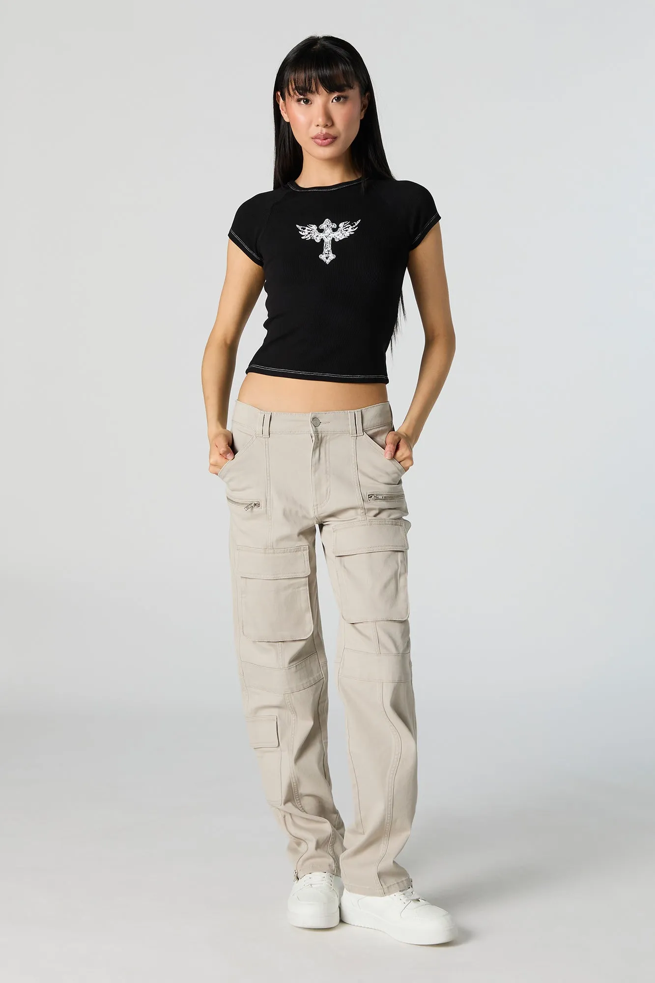 T-shirt ultracourt côtelé imprimé sold by Urban Planet product image thumbnail 4