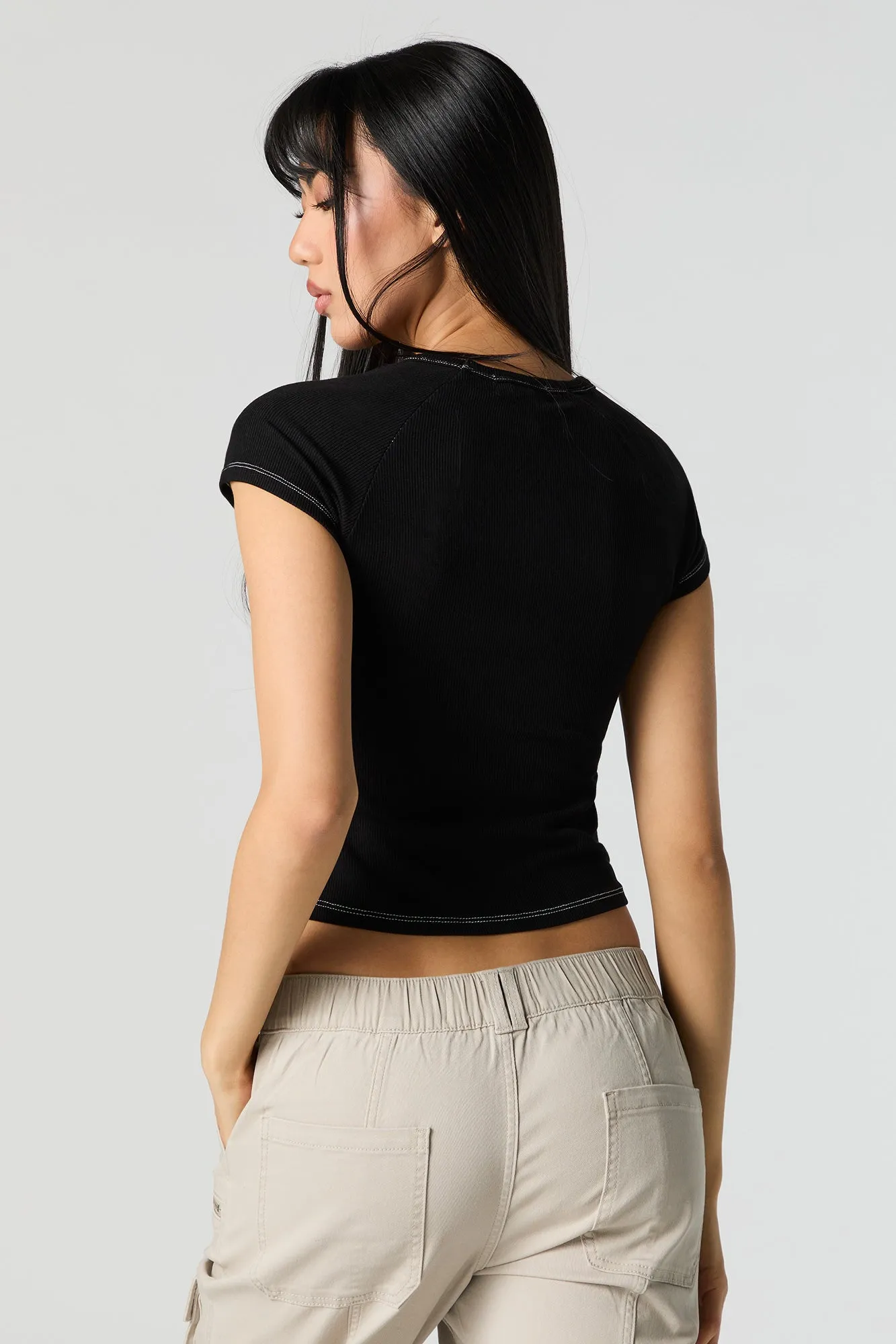 T-shirt ultracourt côtelé imprimé sold by Urban Planet product image thumbnail 3