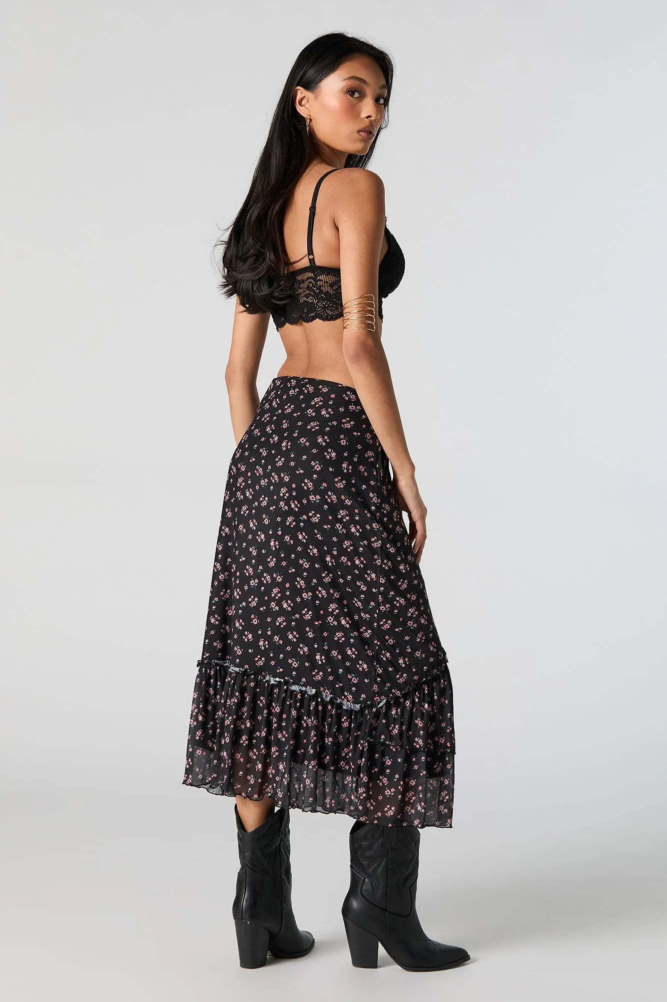 Jupe midi volantée en filet fleuri sold by Urban Planet product image thumbnail 4