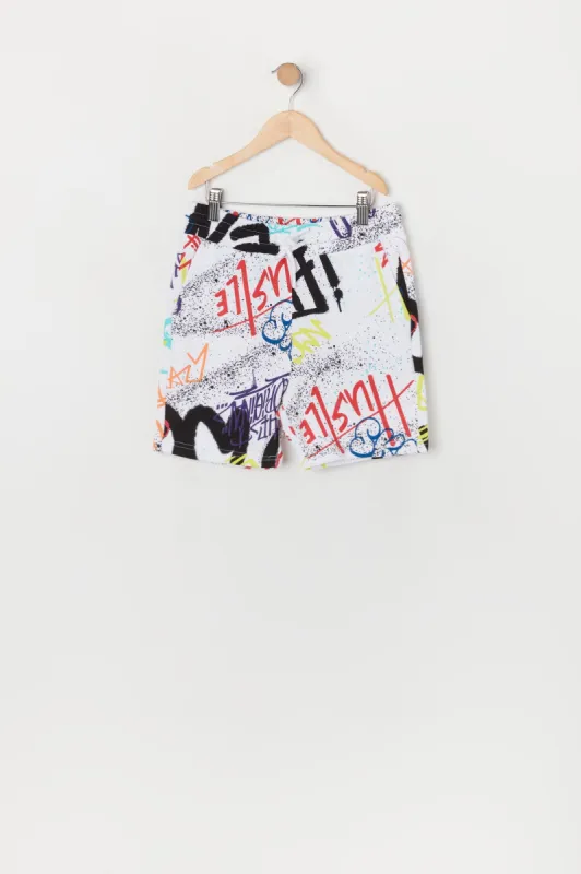 Boys Graffiti Print Fleece Short sold by Urban Planet