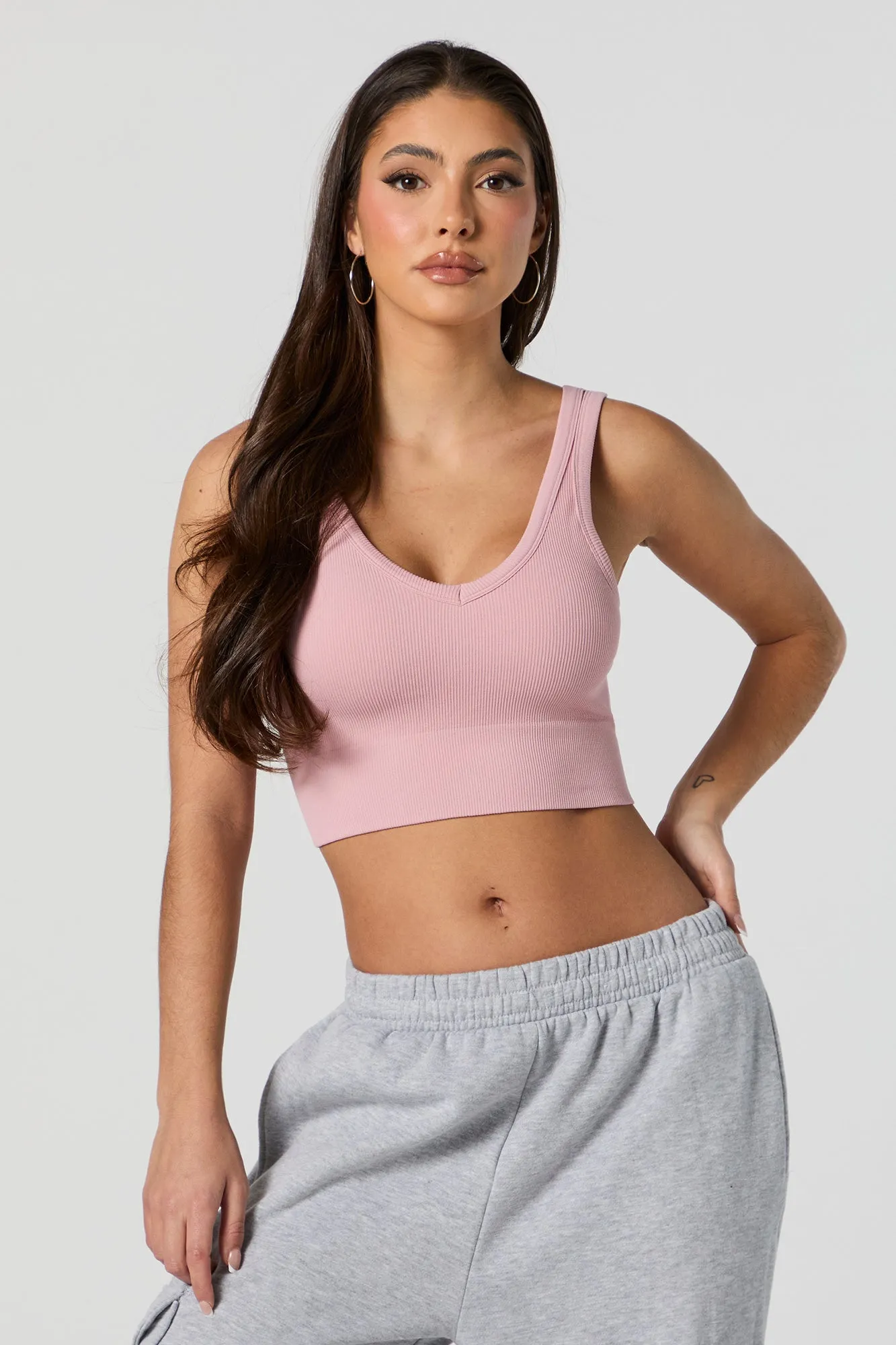 Seamless Ribbed V-Neck Cropped Tank sold by Urban Planet