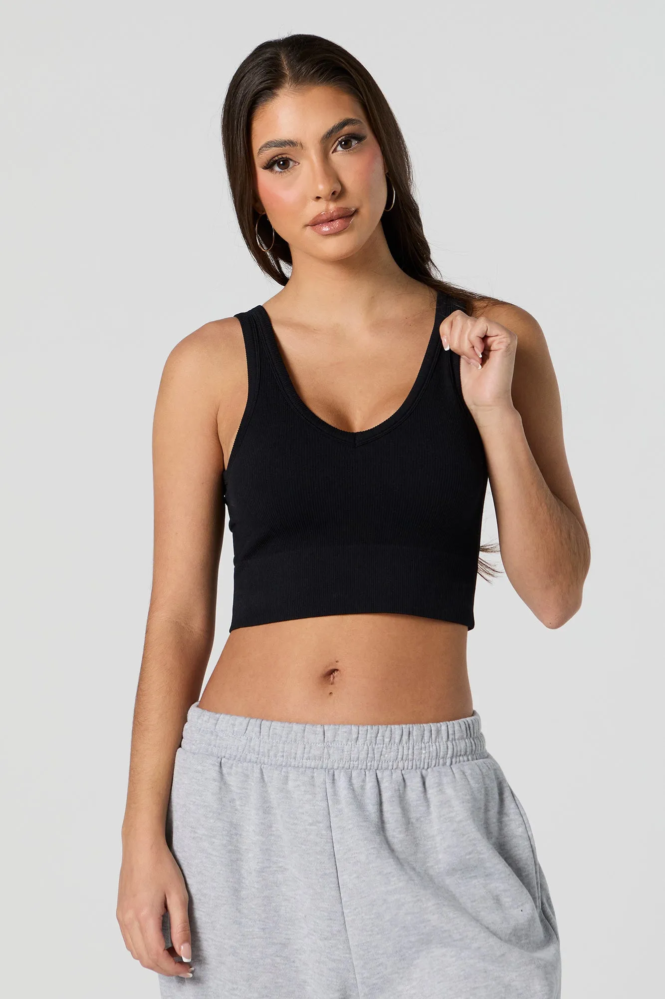 Seamless Ribbed V-Neck Cropped Tank sold by Urban Planet product image thumbnail 4