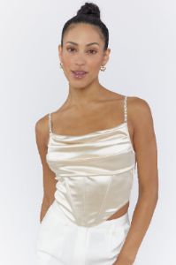 Haut de style bustier en satin avec bretelles orné de pierres du Rhin sold by Urban Planet