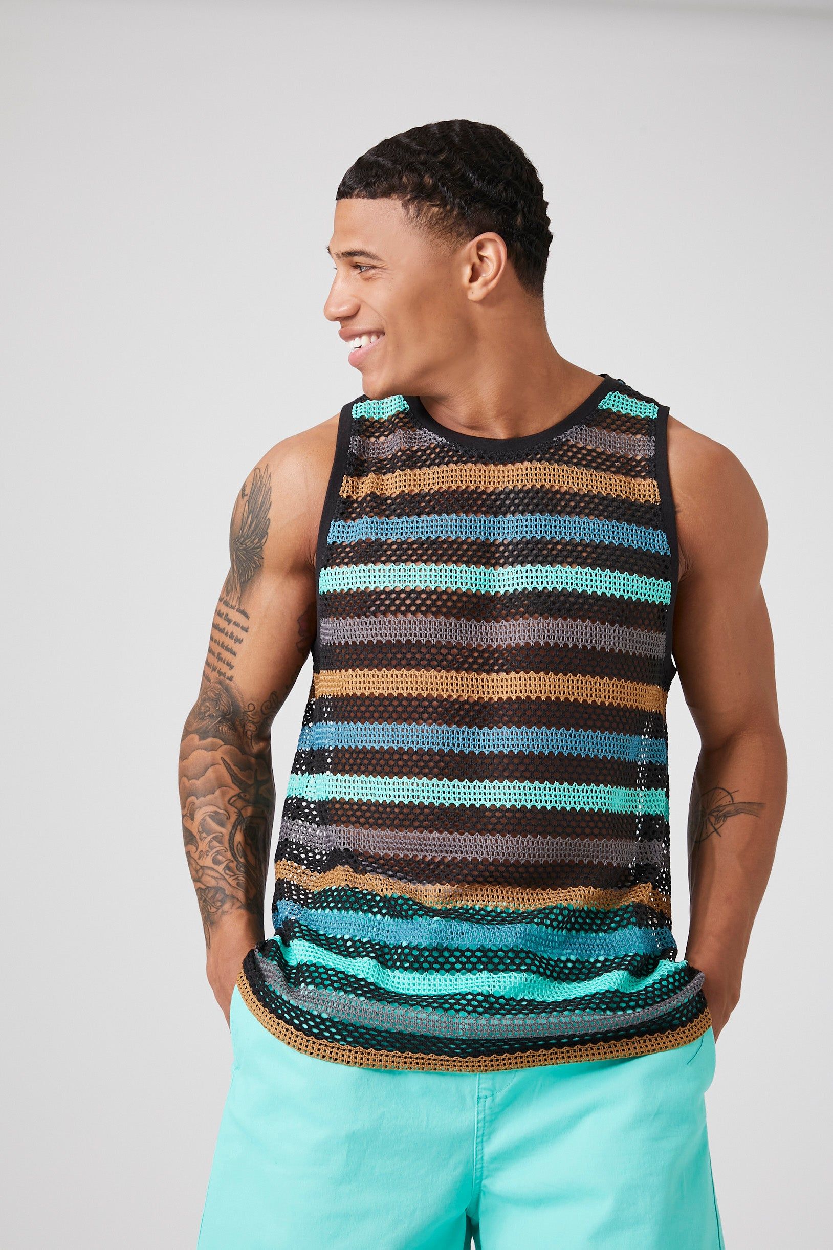 Sheer Mesh Striped Tank Top sold by Urban Planet