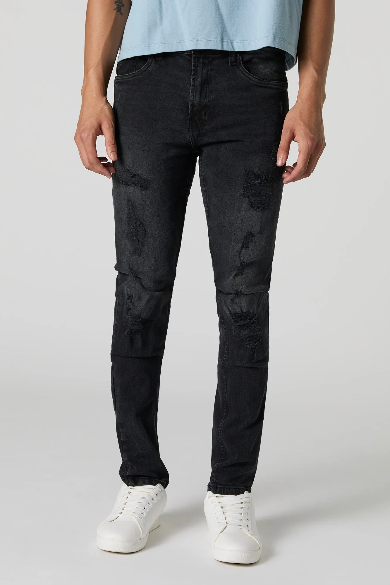 Black Wash Distressed Slim Jean sold by Urban Planet