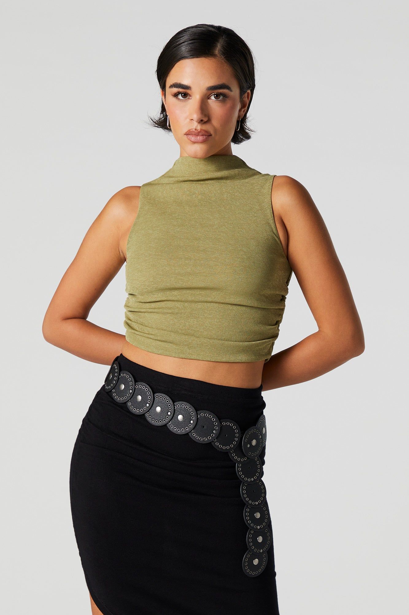 Ruched Mock Neck Crop Top sold by Urban Planet