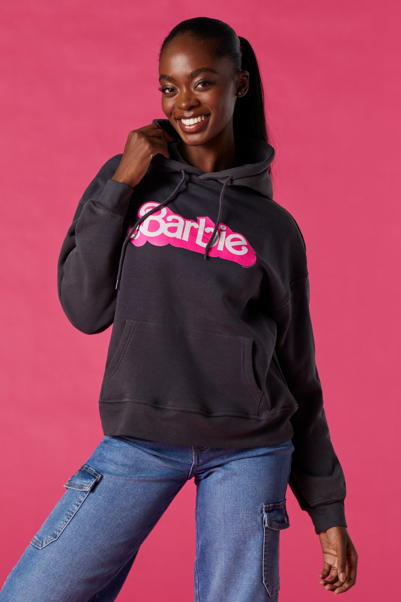 Barbie™ The Movie Dark Grey Graphic Fleece Hoodie sold by Urban Planet