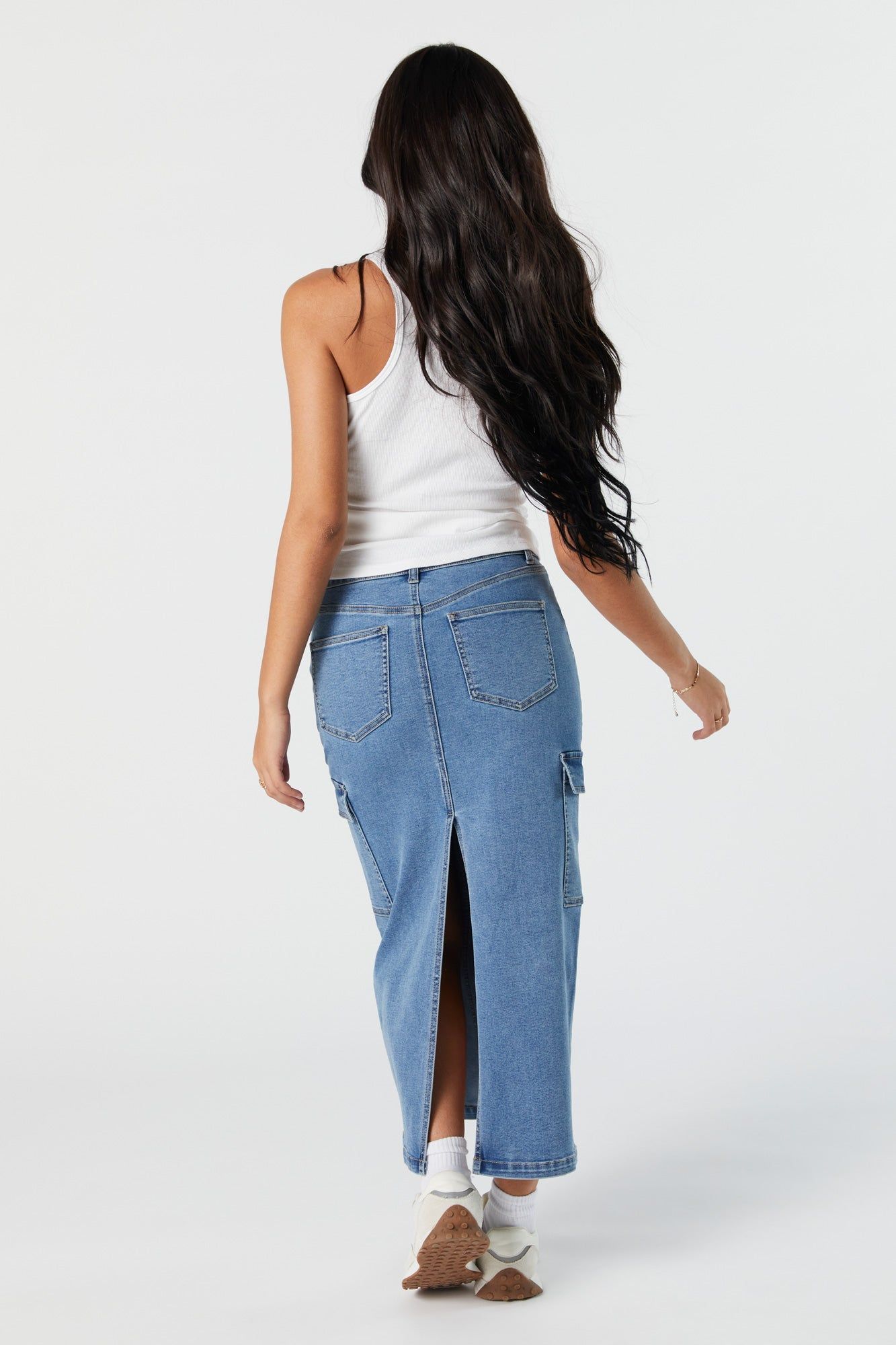 Medium Wash Denim Cargo Maxi Skirt sold by Urban Planet product image thumbnail 4