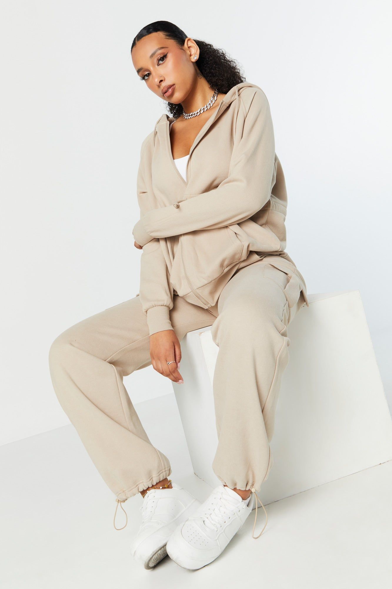 Oversized Drawstring Zip-Up Hoodie sold by Urban Planet product image thumbnail 3