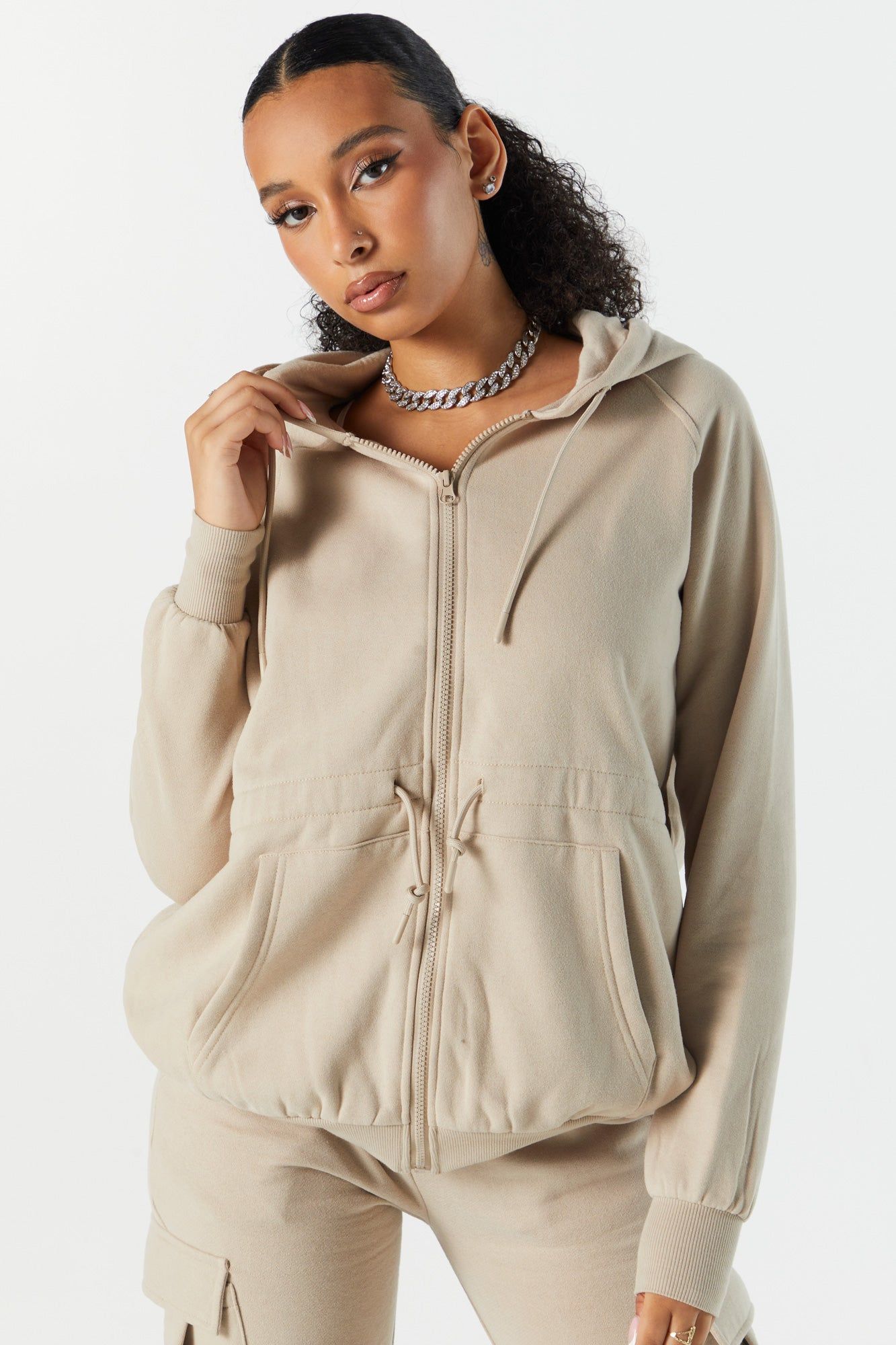 Oversized Drawstring Zip-Up Hoodie sold by Urban Planet