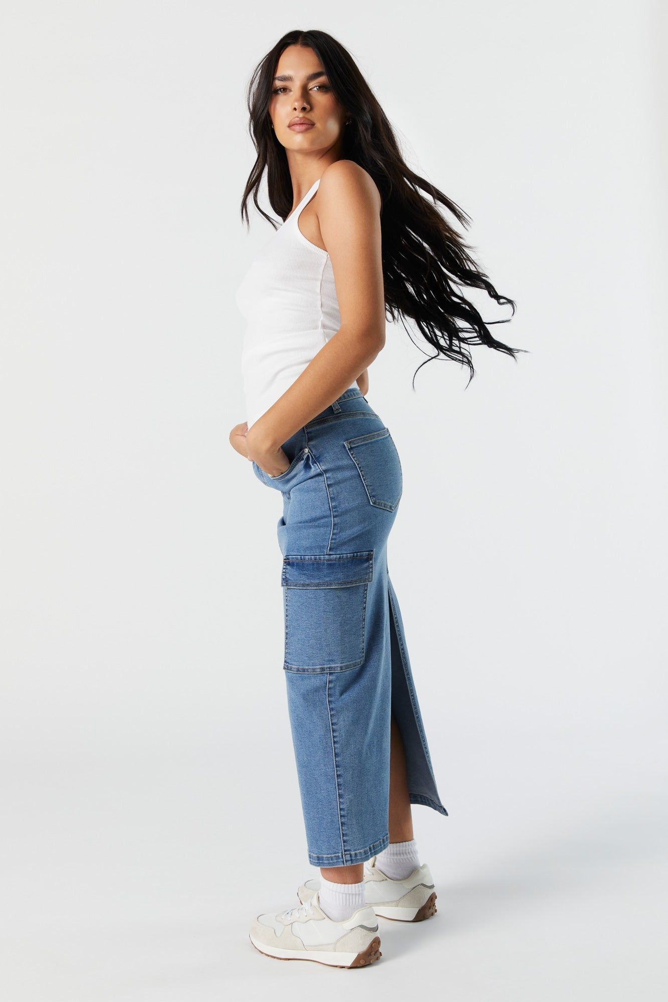 Medium Wash Denim Cargo Maxi Skirt sold by Urban Planet product image thumbnail 3