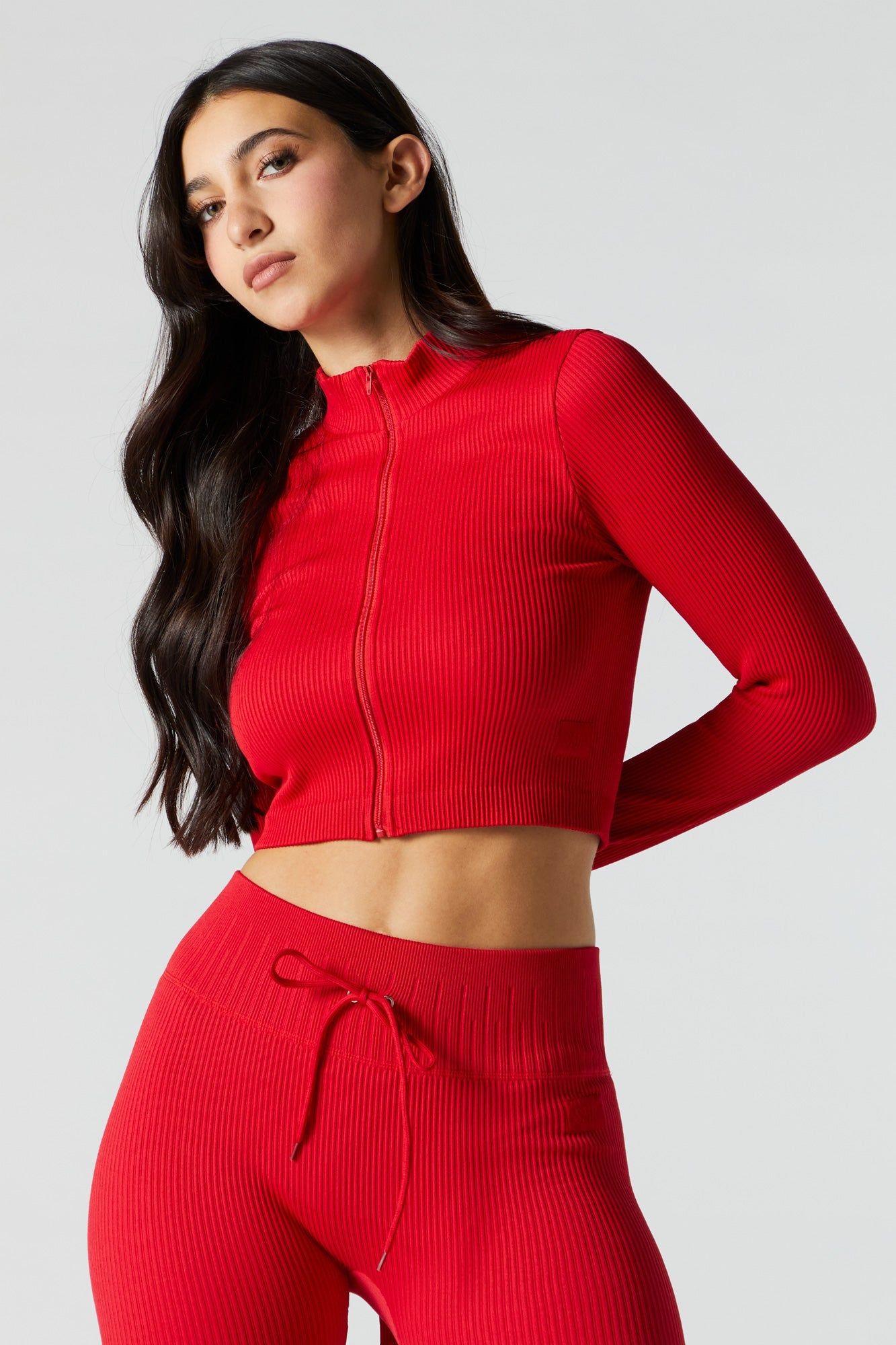 Red Sommer Ray Active Seamless Zip-Up Top sold by Urban Planet