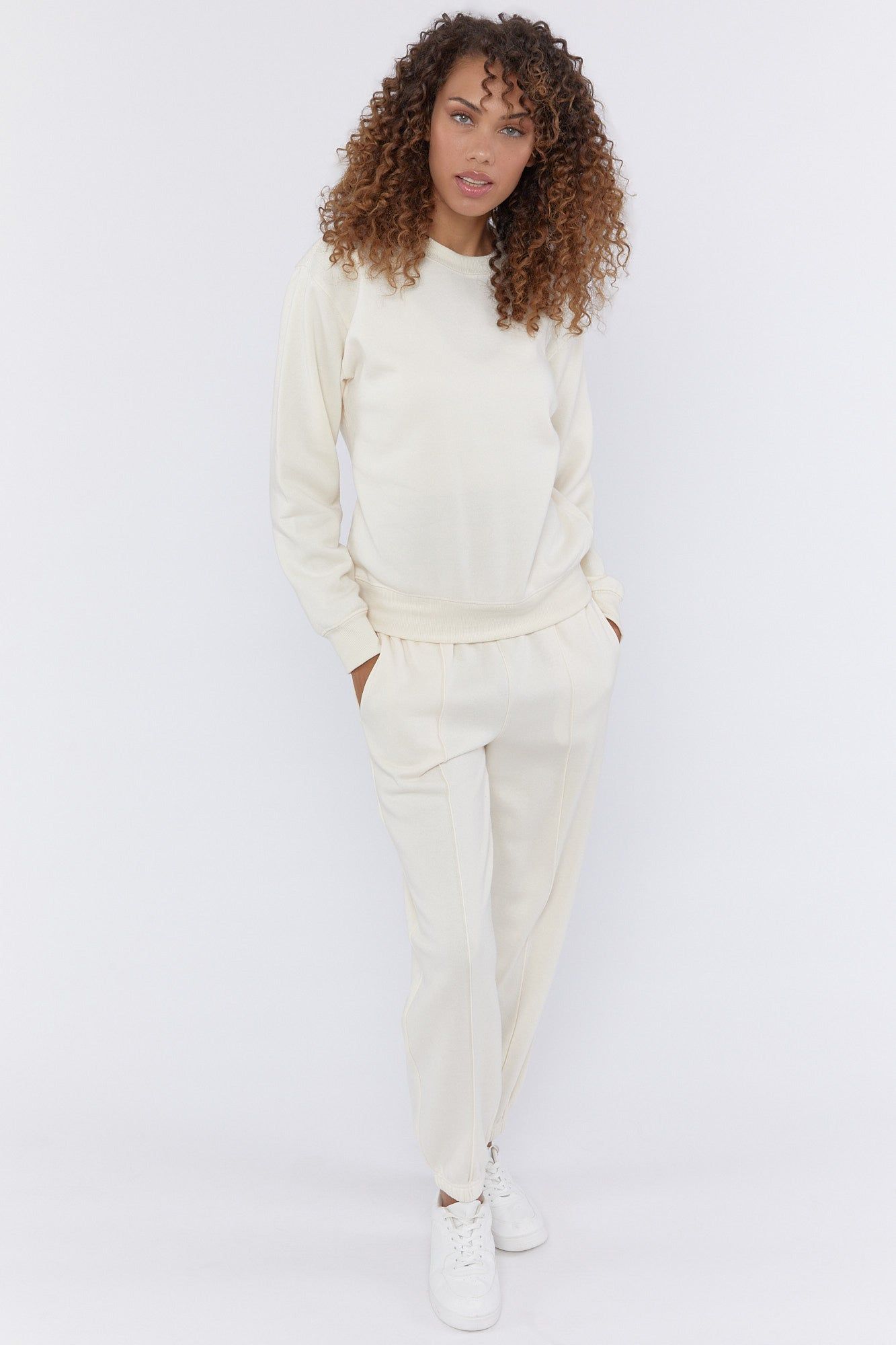 Cream Basic Fleece Crew Neck Sweatshirt sold by Urban Planet product image thumbnail 4