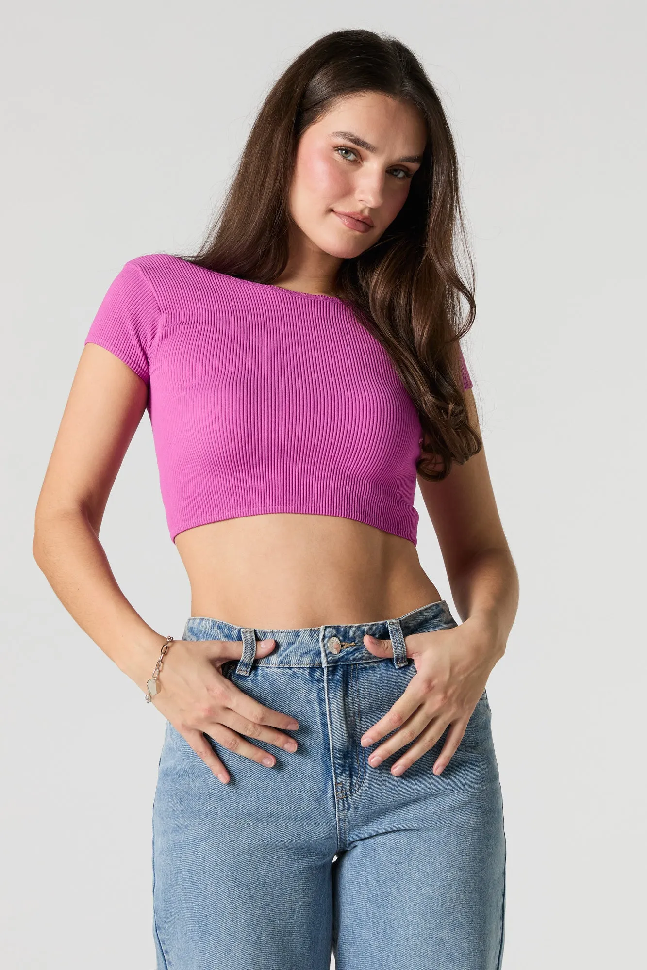Seamless Scoop Back Cropped T-Shirt sold by Urban Planet