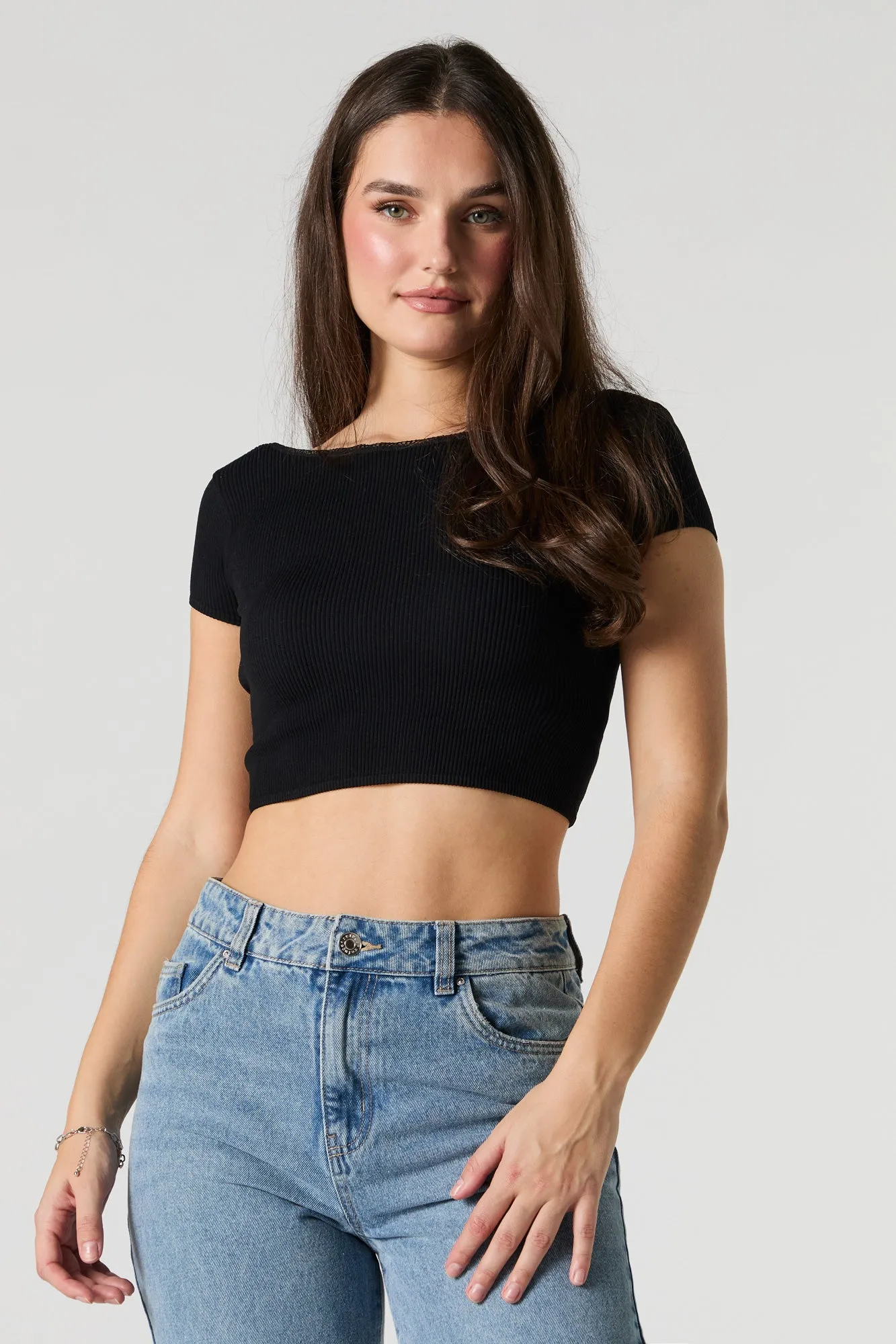 Seamless Scoop Back Cropped T-Shirt sold by Urban Planet product image thumbnail 4