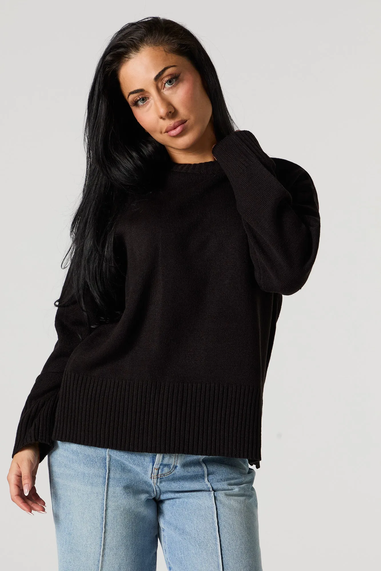 Crewneck Slit Hem Sweater sold by Urban Planet