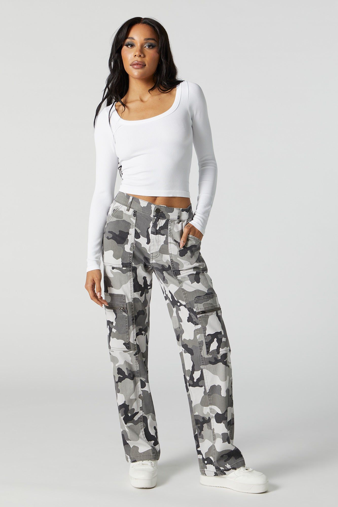 Camo Straight Leg Zipper Pocket Pant sold by Urban Planet
