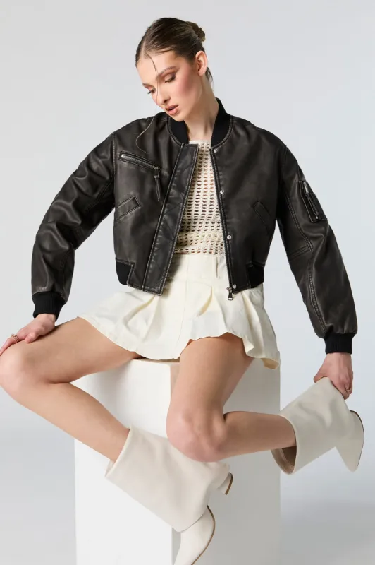 Faux Leather Biker Bomber Jacket sold by Urban Planet