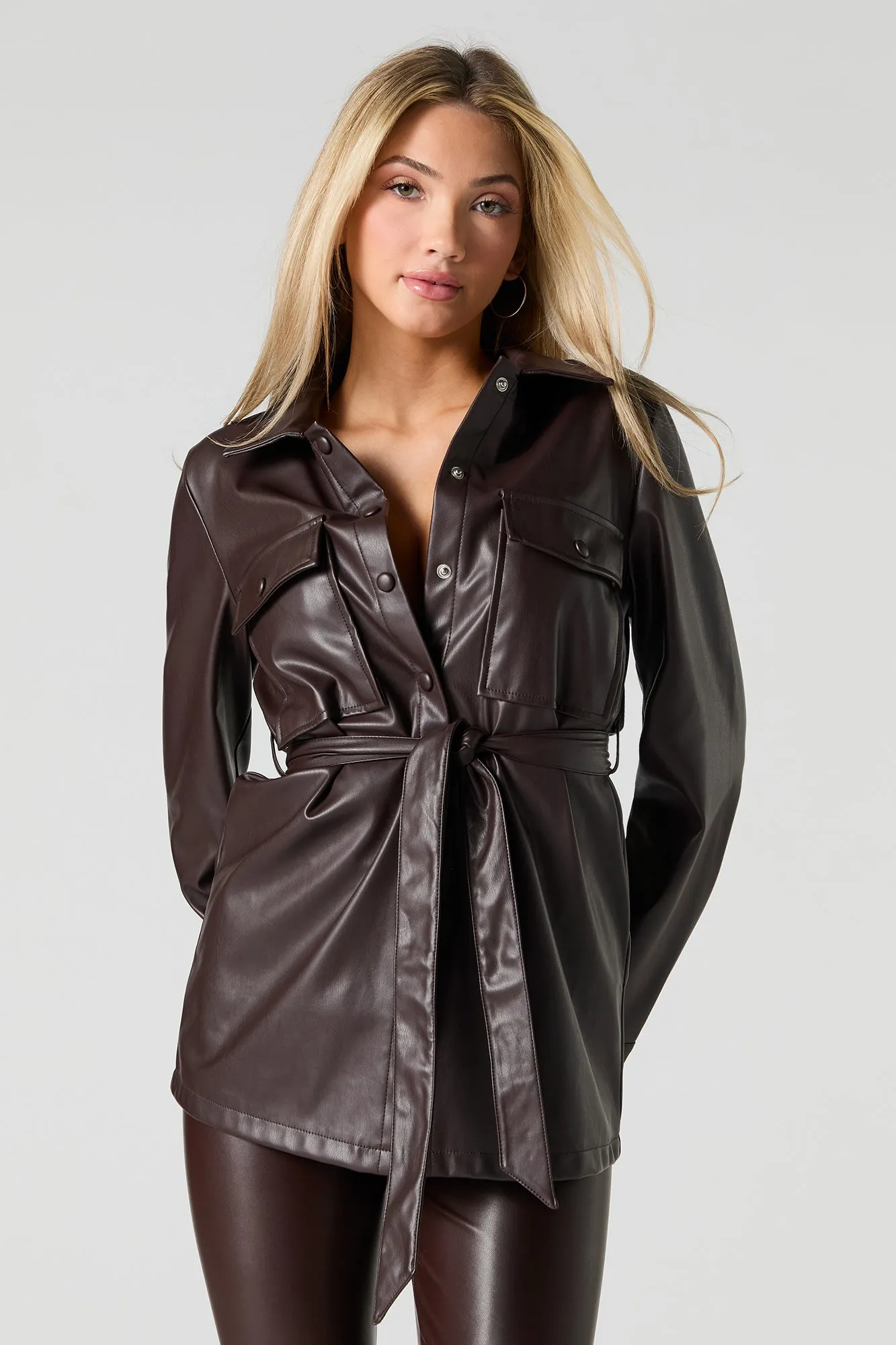 Faux Leather Belted Jacket sold by Urban Planet